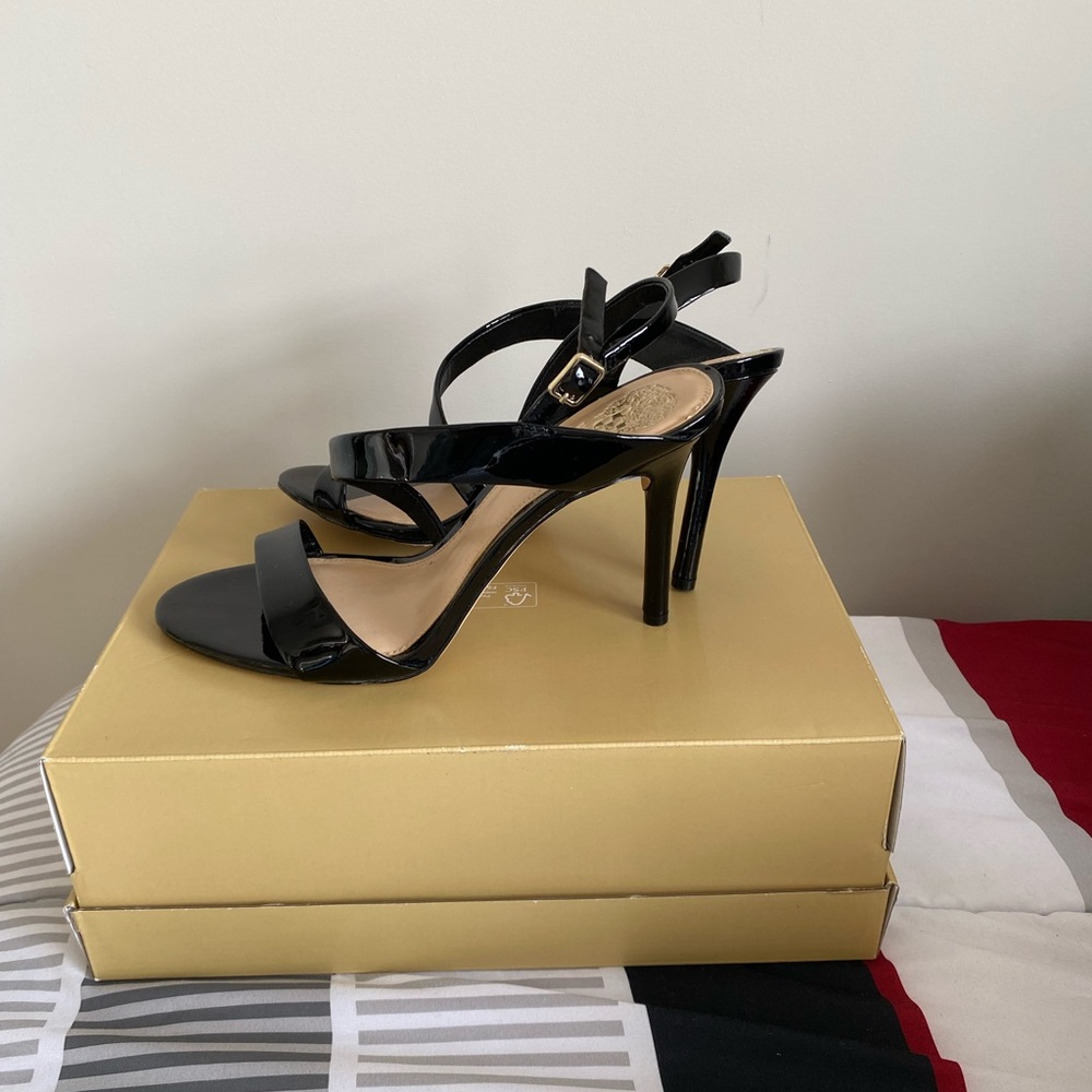 Vince Camuto Black Patent Strappy Stiletto Heels - NWOT Size 10M - Picture 3 of 6